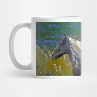 Mustang Horse in Wild Flowers Digital Art Mug